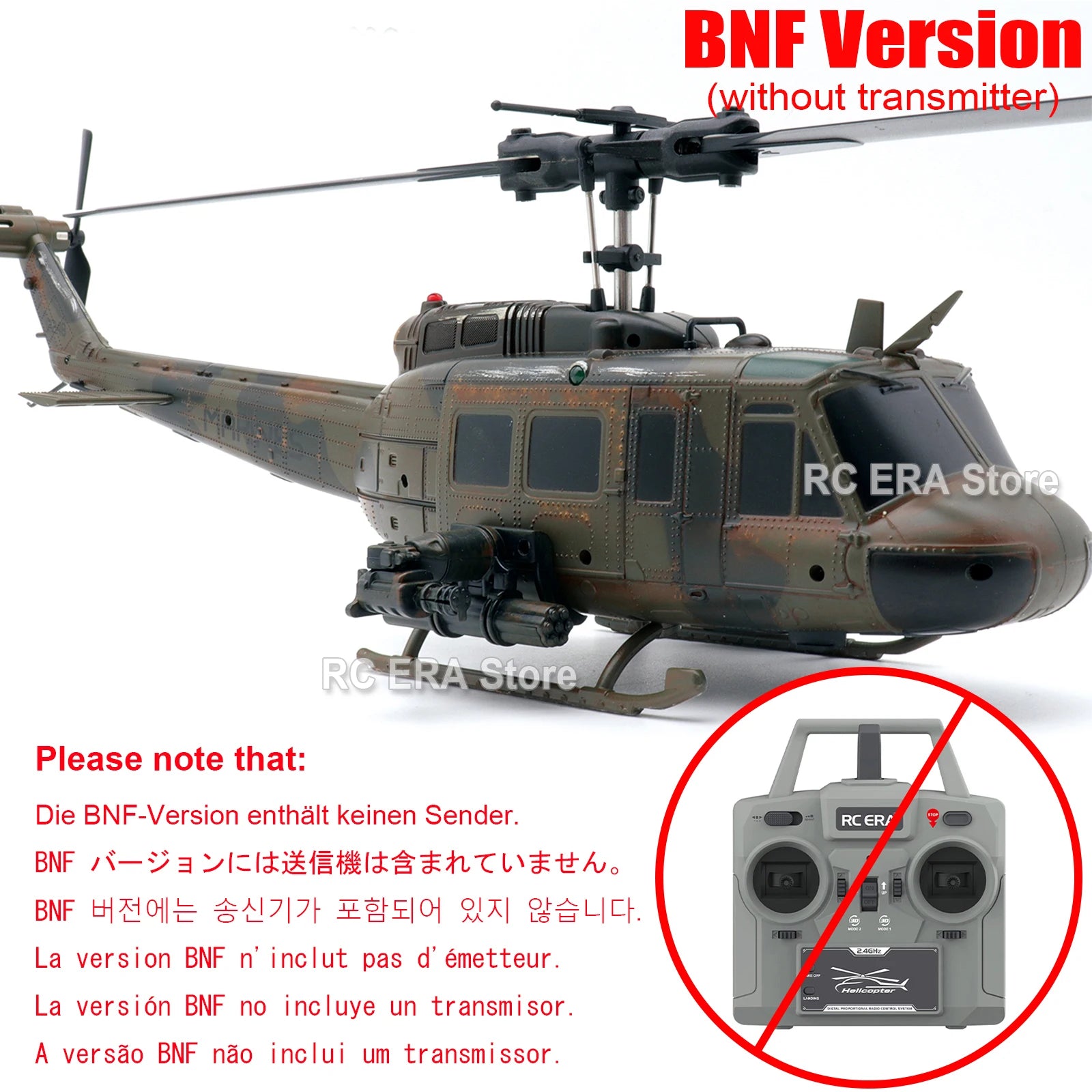 RC ERA Camouflage Weathered C032 UH1 Huey RC Helicopter 2.4G Gyro Optical Flow TOF Stabilized Remote Control Toys For Adult - no remote control image