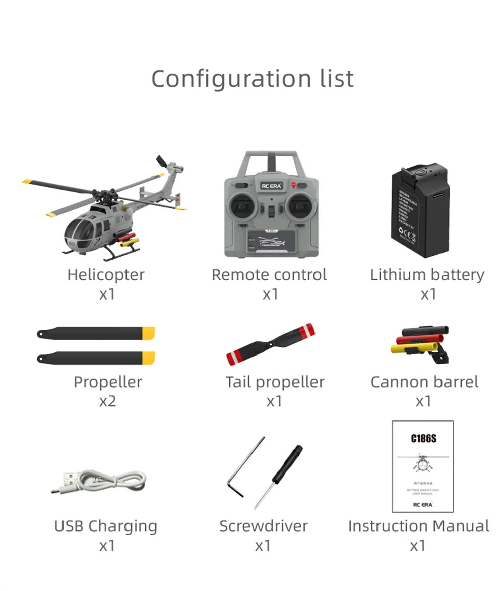 RC ERA C186S BO-105 2.4G 4CH 6-Axis Gyro 1:48 Scale Optical Flow Localization Altitude Hold Brushless Motor Flybarless RC Helicopter RTF