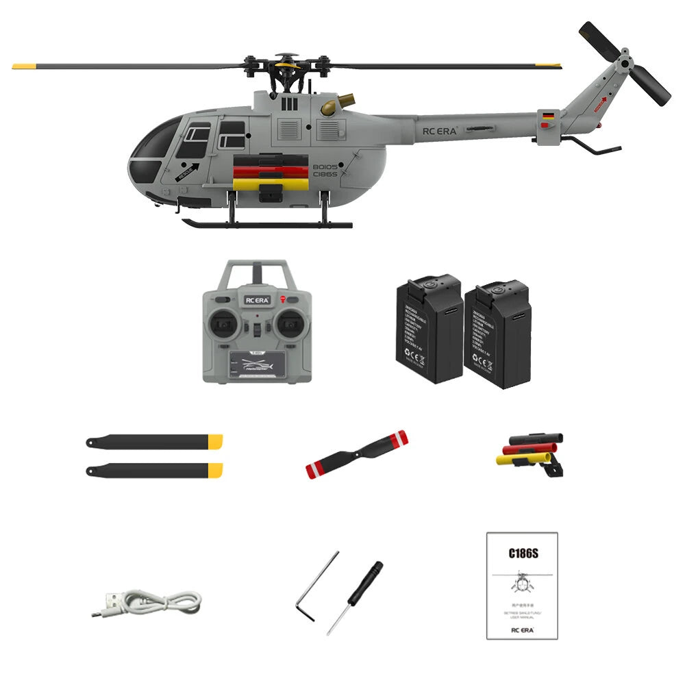 RC ERA C186S BO-105 2.4G 4CH 6-Axis Gyro 1:48 Scale Optical Flow Localization Altitude Hold Brushless Motor Flybarless RC Helicopter RTF
