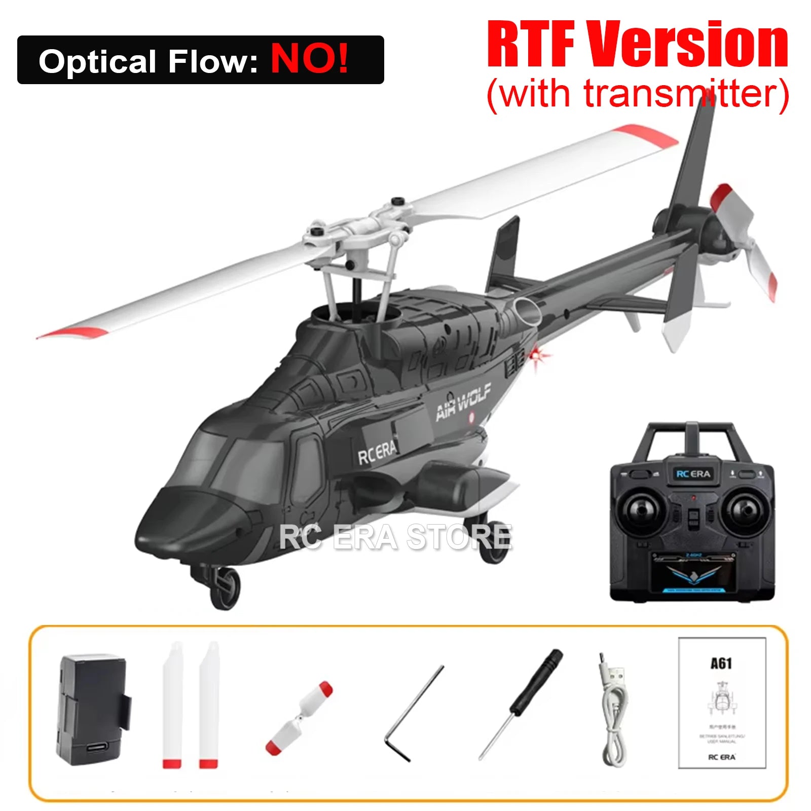 RC ERA A61 Mini Airwolf 4CH RC Helicopter 2.4G 6-Aixs Gyro Stabilized Altitude Hold Remote Control Helicopter Toys For Kid Adult - RTF no optical flow image