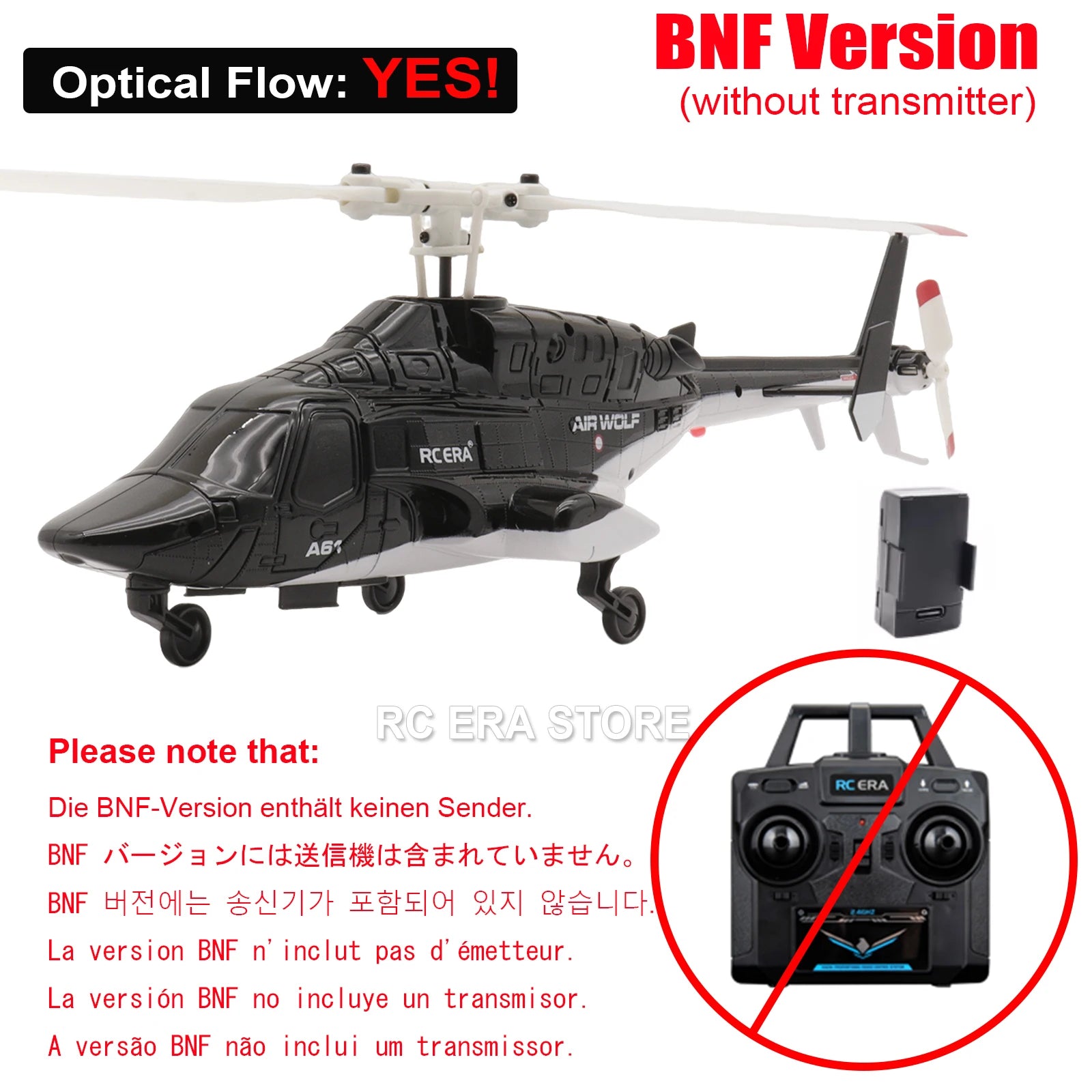 RC ERA A61 Mini Airwolf 4CH RC Helicopter 2.4G 6-Aixs Gyro Stabilized Altitude Hold Remote Control Helicopter Toys For Kid Adult - BNF optical flow image