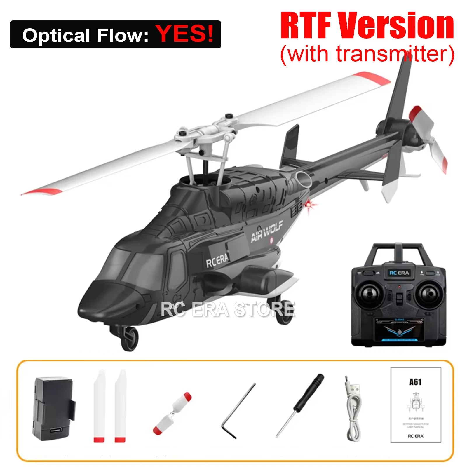 RC ERA A61 Mini Airwolf 4CH RC Helicopter 2.4G 6-Aixs Gyro Stabilized Altitude Hold Remote Control Helicopter Toys For Kid Adult - RTF optical flow image