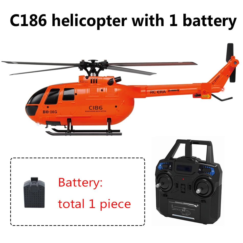 C186 Pro B105 2.4G RTF RC Helicopter 4 Ppropellers 6 Axis Electronic Gyroscope for Stabilization Remote Control Hobbies Toys - 1 Battery Orange image