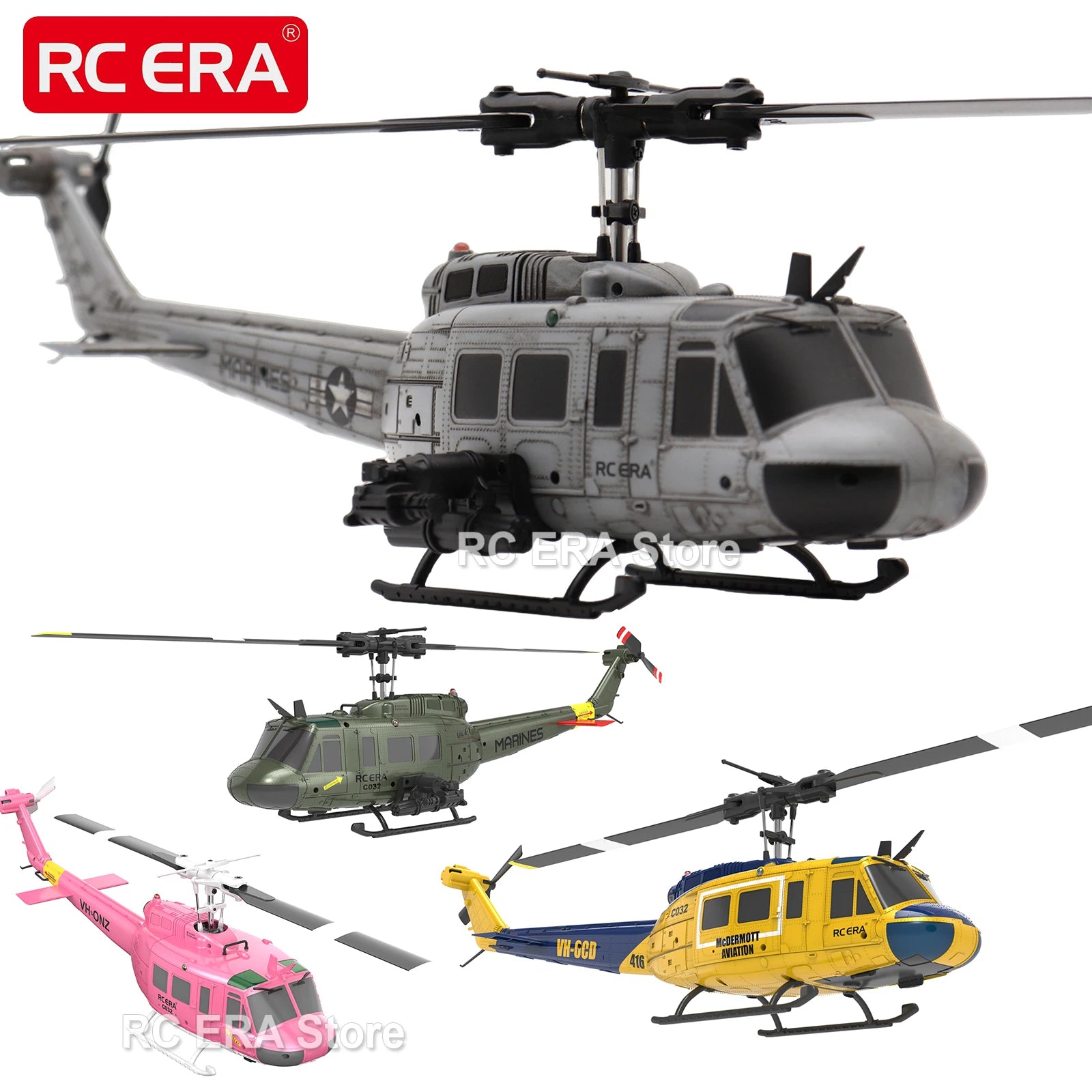 RC ERA C032 UH1 Huey Weathered Marine 6ch RC Helicopter with Optical Flow TOF Auto Stabilized Remote Control Hobby Toys for Boy image 0
