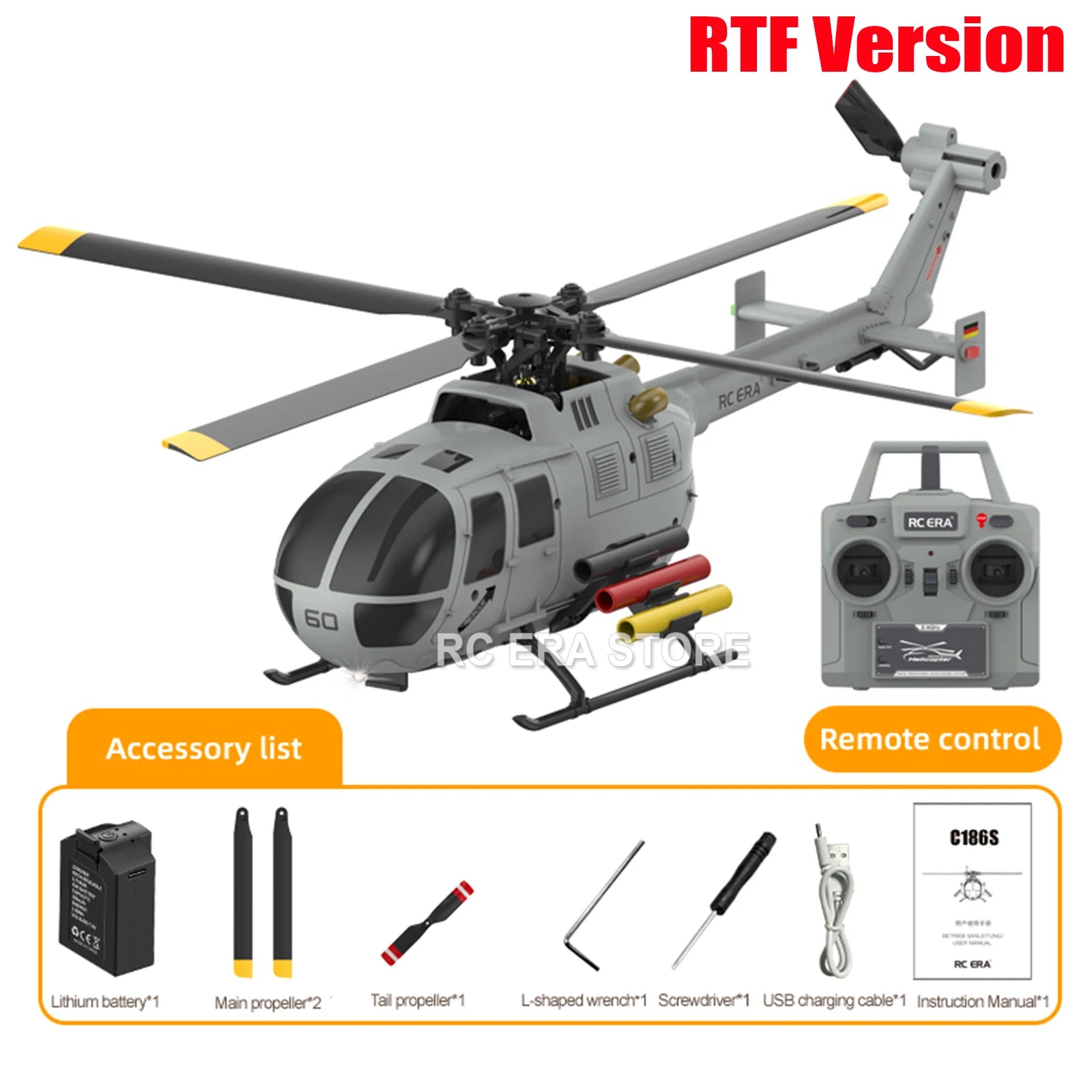 RC ERA C186S Brushless BO105 RC Helicopter 2.4G 6-Aixs Gyroscope 4CH Altitude Hold Optical Flow Remote Control Toys for Adult image 4