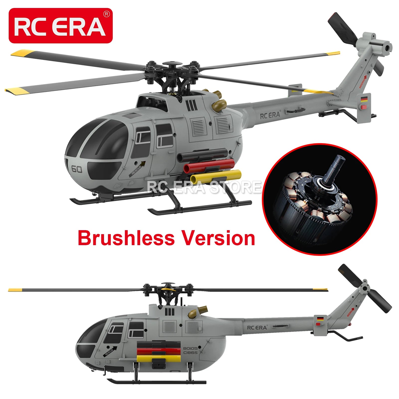 RC ERA C186S Brushless BO105 RC Helicopter 2.4G 6-Aixs Gyroscope 4CH Altitude Hold Optical Flow Remote Control Toys for Adult image 0