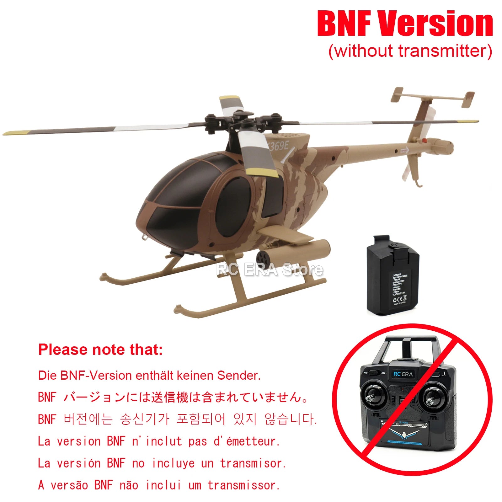 RC ERA C184 MD500 Scale 4CH Flybarless Optical Flow Gyro Stabilized RC Helicopter Remote Control Toys - Sand Yellow Livery - without transmitter image