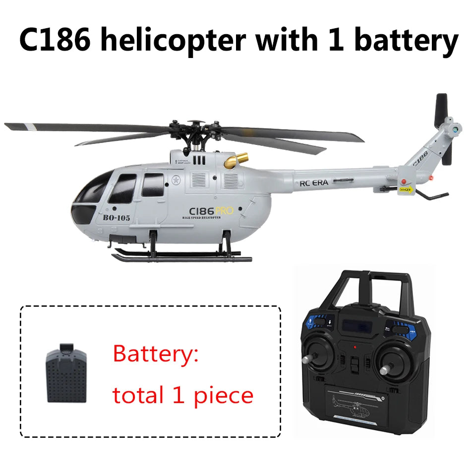 C186 Pro B105 2.4G RTF RC Helicopter 4 Ppropellers 6 Axis Electronic Gyroscope for Stabilization Remote Control Hobbies Toys - 1 Battery Gray image