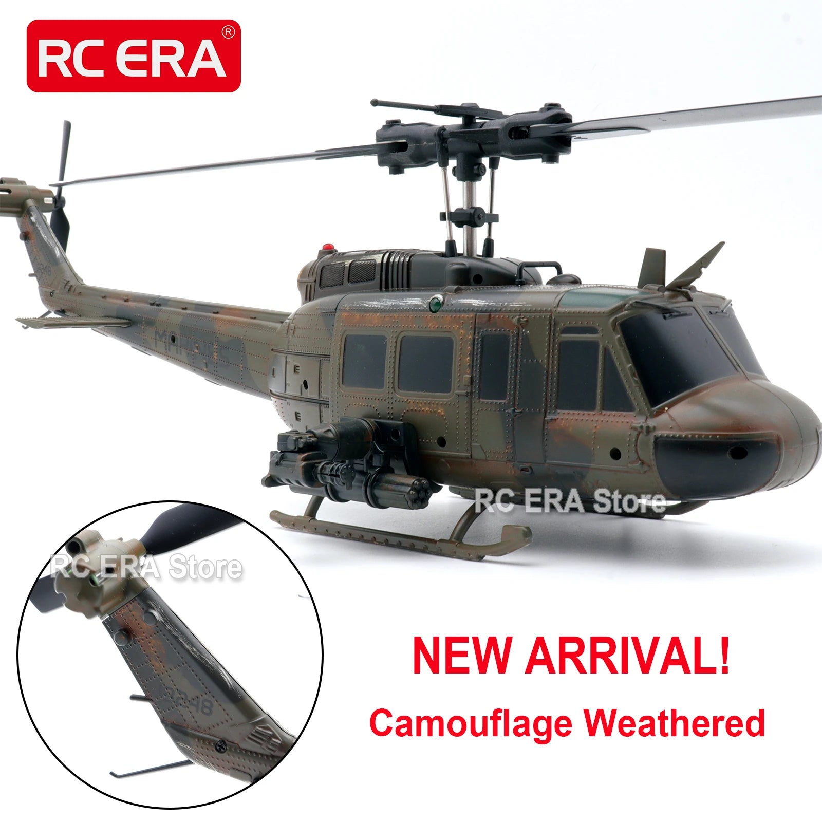 RC ERA Camouflage Weathered C032 UH1 Huey RC Helicopter 2.4G Gyro Optical Flow TOF Stabilized Remote Control Toys For Adult image 0